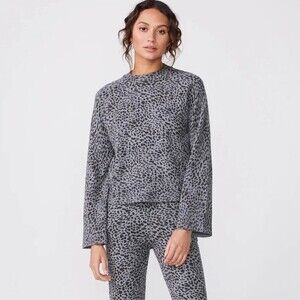 NWT Monrow Mini Mock Neck Cotton Cashmere Leopard Wide Sleeve Sweater. Size XS.